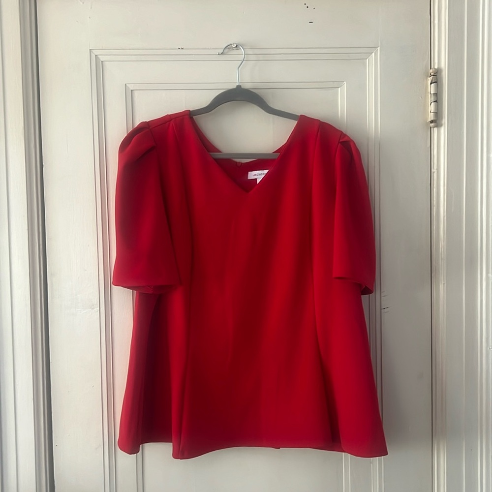 NWT 2X Liz Claiborne red blouse with puffed sleeves